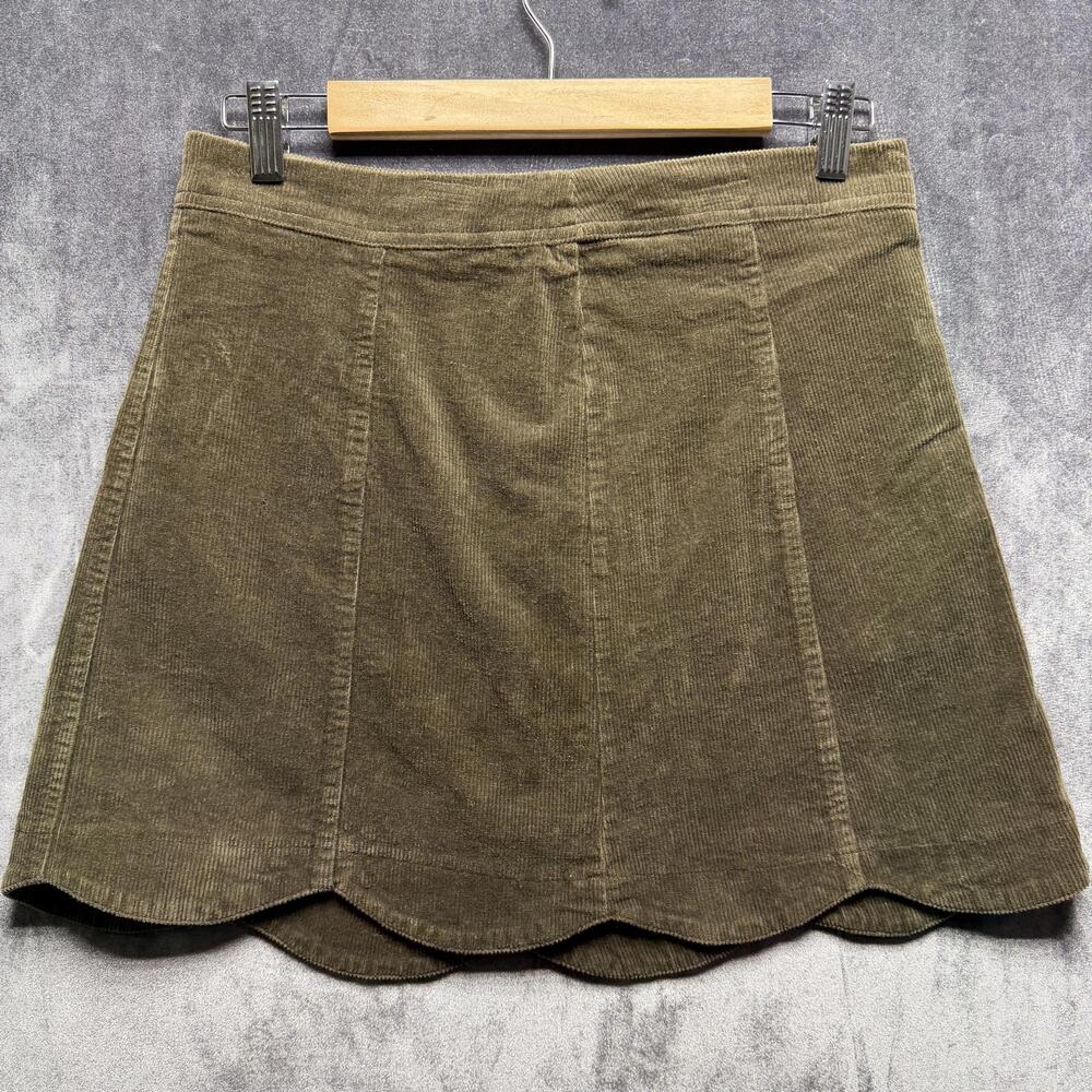 Women's Corduroy Scallop-Hem Skirt - Olive